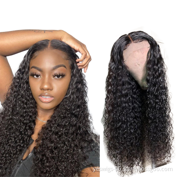 Yeswigs Water Wave Mink Brazilian Cuticle Aligned  Pre Plucked Natural Human Hair 4X4 Lace Closure Wig For Black Women In Stock